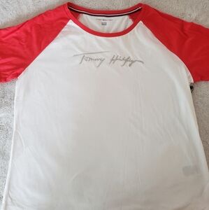 Tommy Hilfiger Women's Red and White Shirt